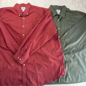 Two L.L. Bean Men's Red and Green Button Up 100% Cotton Shirts XXL